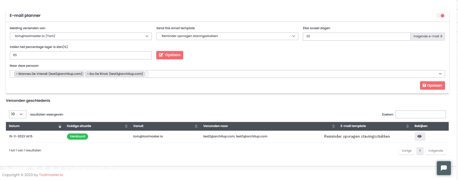 Reminder opvragen stavingsstukken in Toolmaster