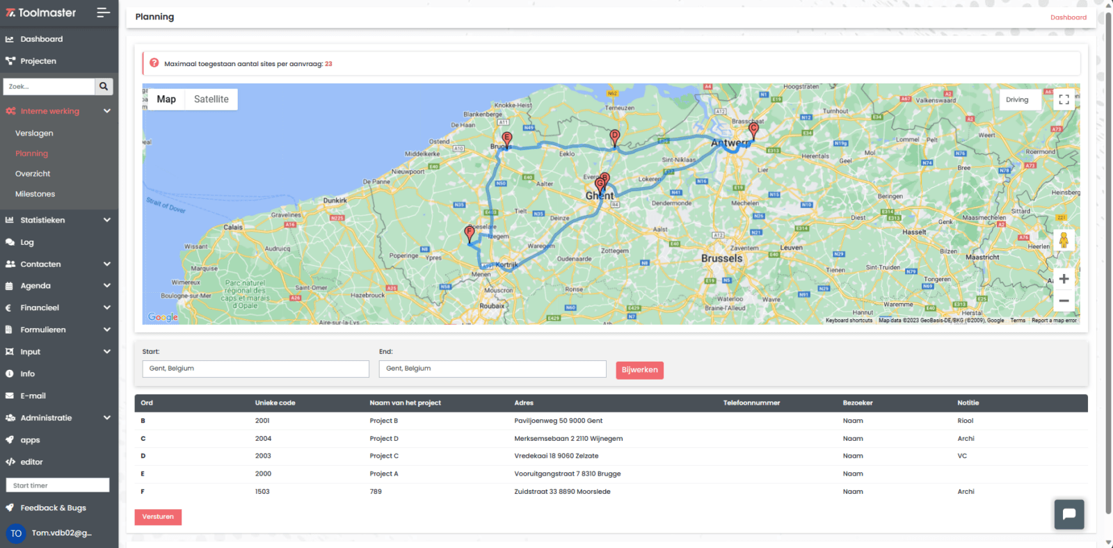 Routeplanning in Toolmaster