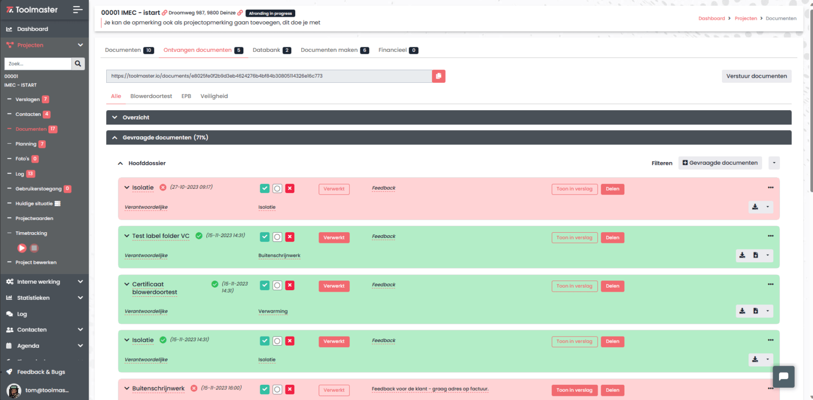 documenten opvragen in Toolmaster