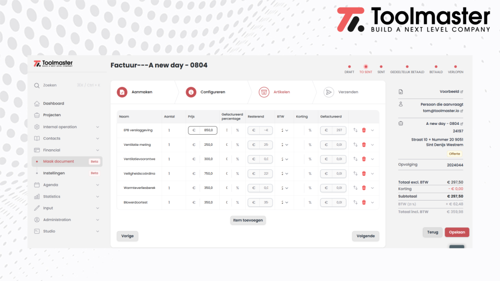 Financiële module Toolmaster