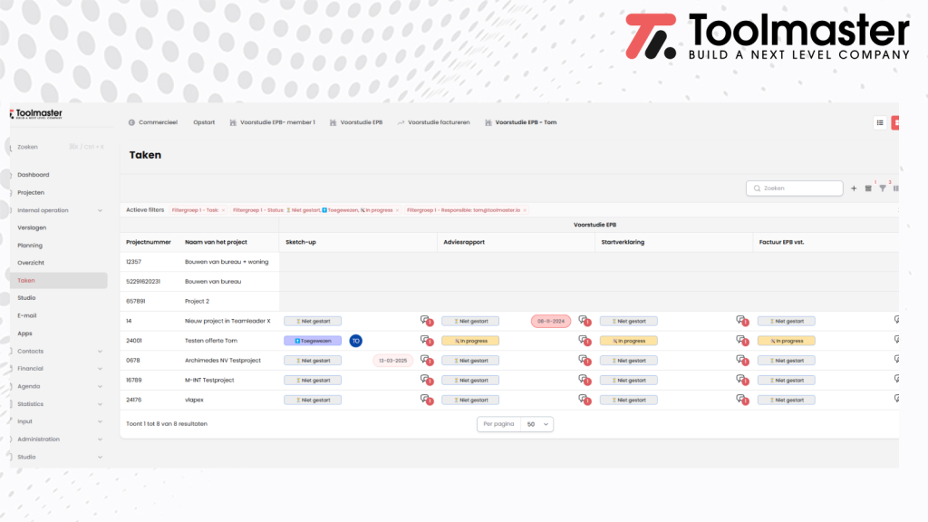 Taken en projectmanagement in Toolmaster